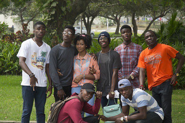 Group of teens having a picture in the park
